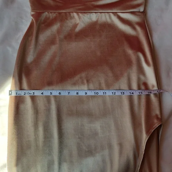 Women's Long, Fitted, Bodycon, Champaign Color, Cowl Neck, Sexy Formal Dress - Picture 6 of 9